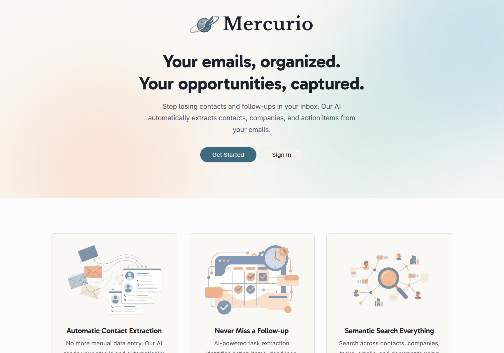 MercurioCRM landing page