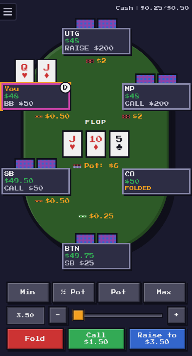 PlutonPoker six-max table on mobile