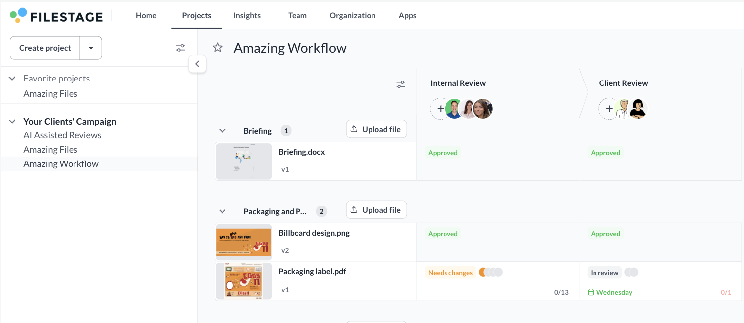 Screenshot of the project dashboard view