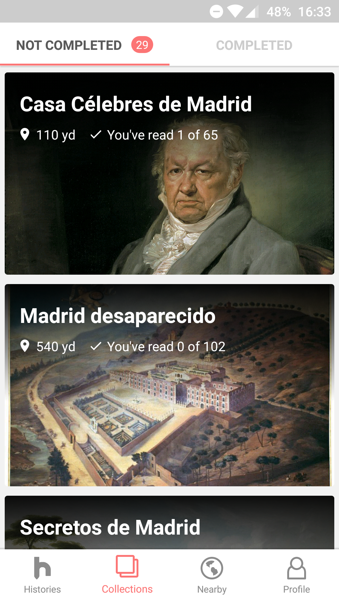 Screenshot of the iOS app, collection list screen