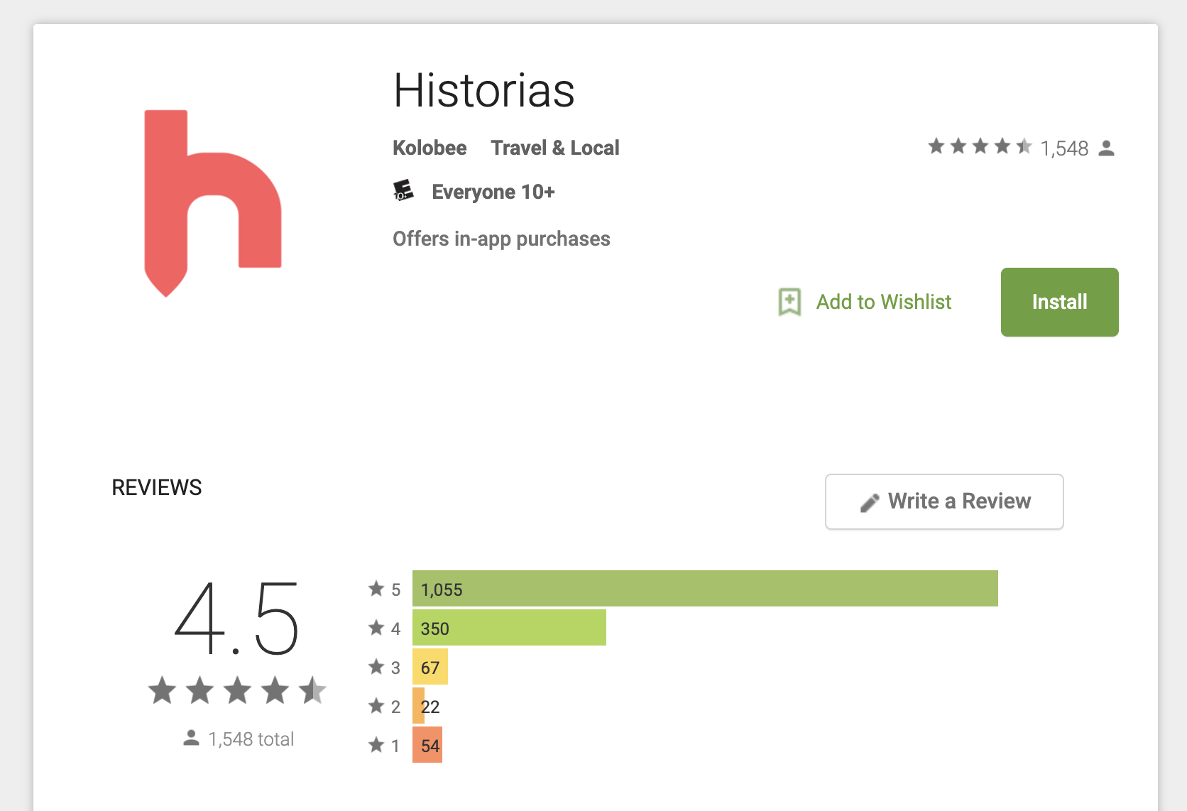 Screenshot of the reviews of the app in the Google Play Store