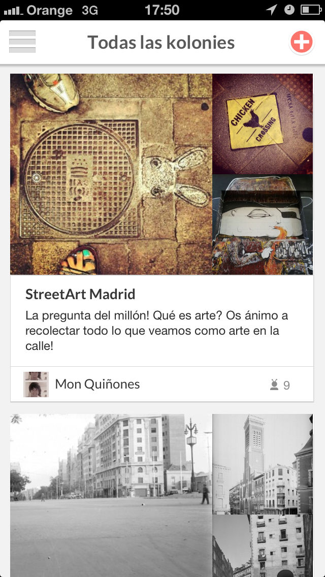screenshot of the iOS app, collection list screen
