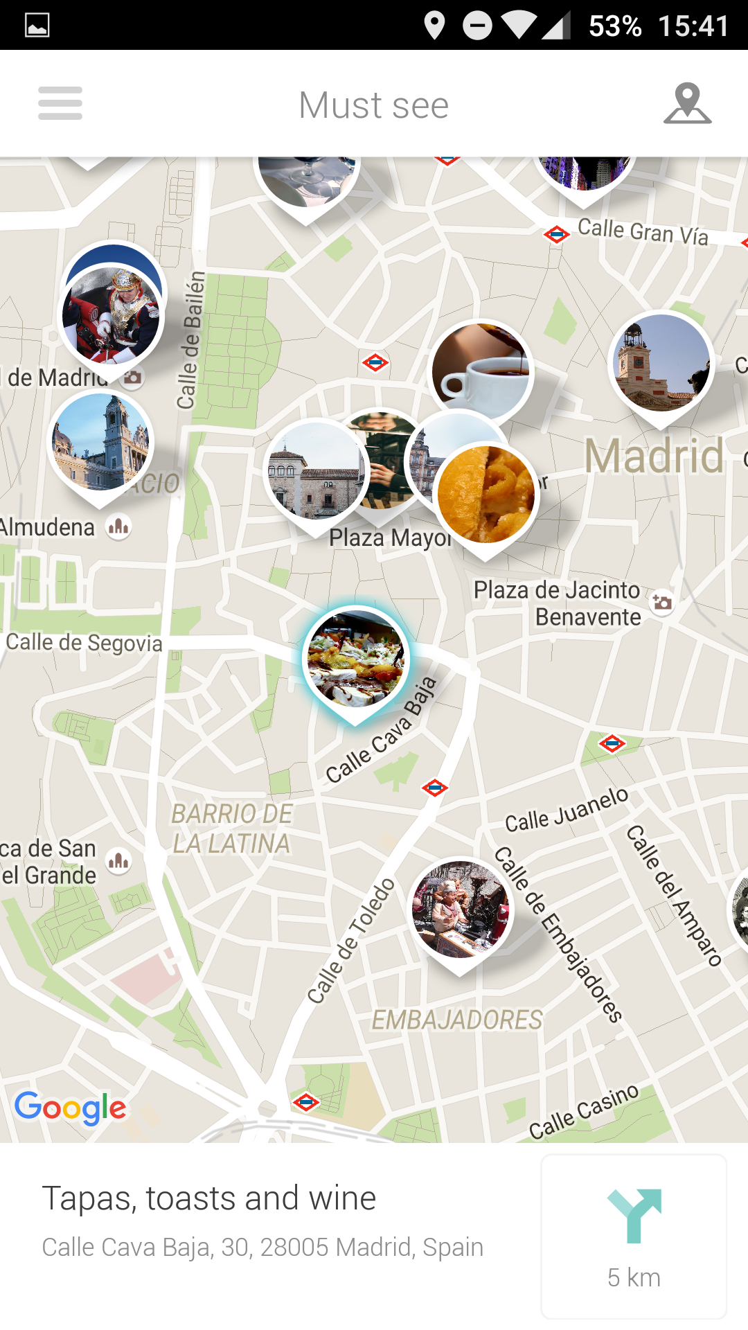 Screenshot of the android template app, map screen