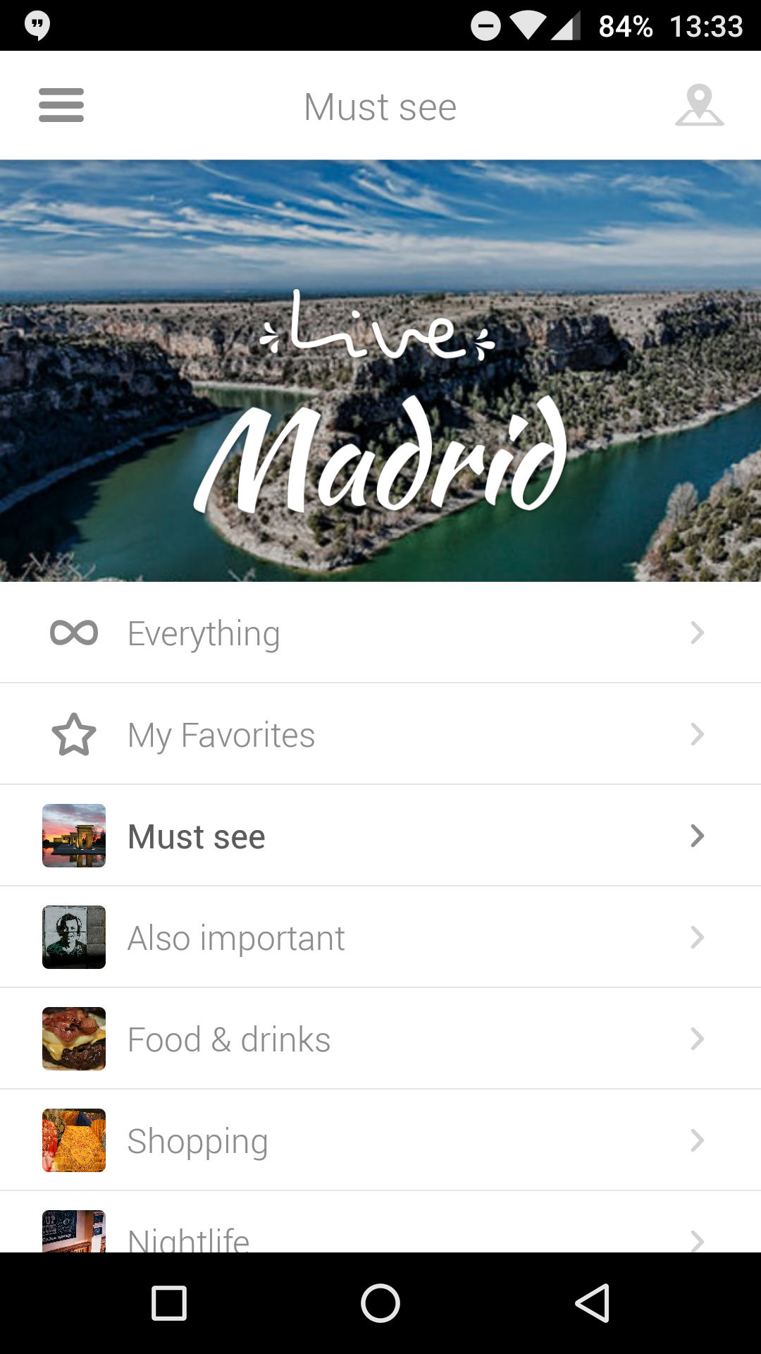 Screenshot of the android template app, menu screen